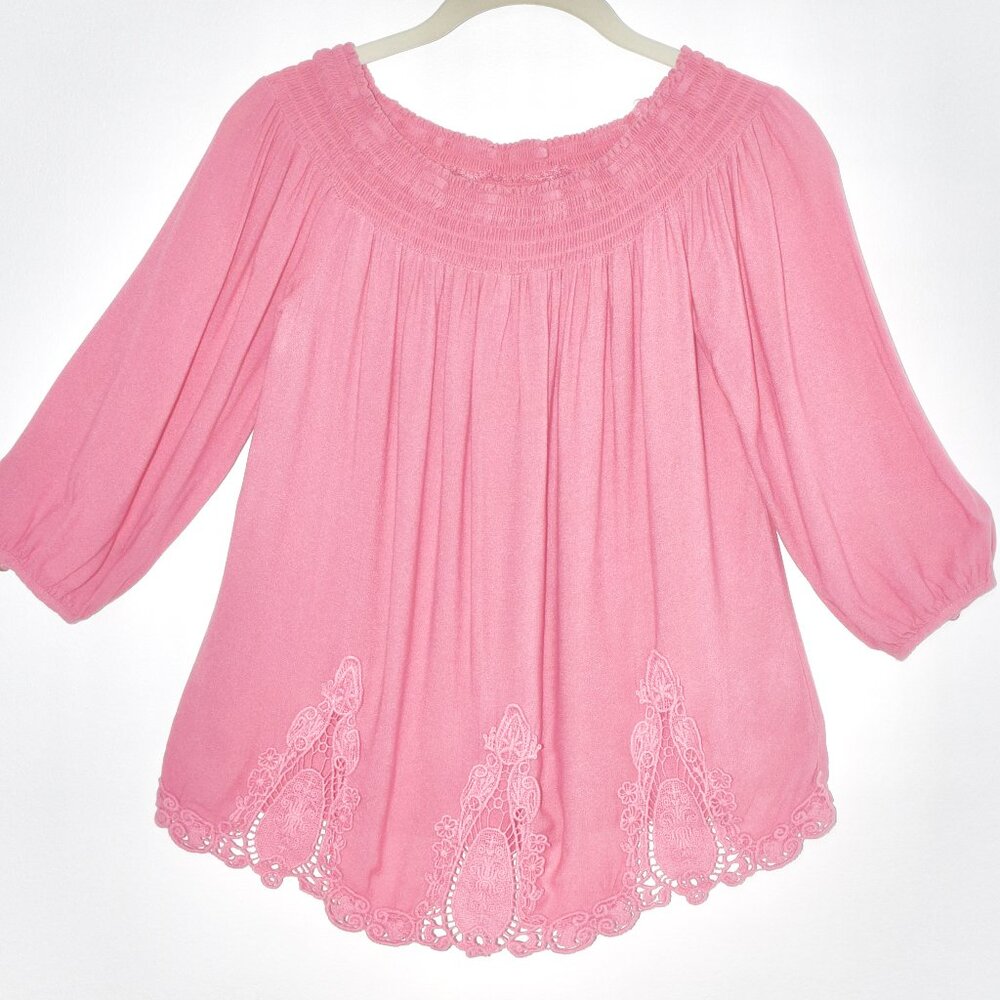 Xhilaration Boho Off the Shoulder Lace Pink/Mauve Blouse - XS